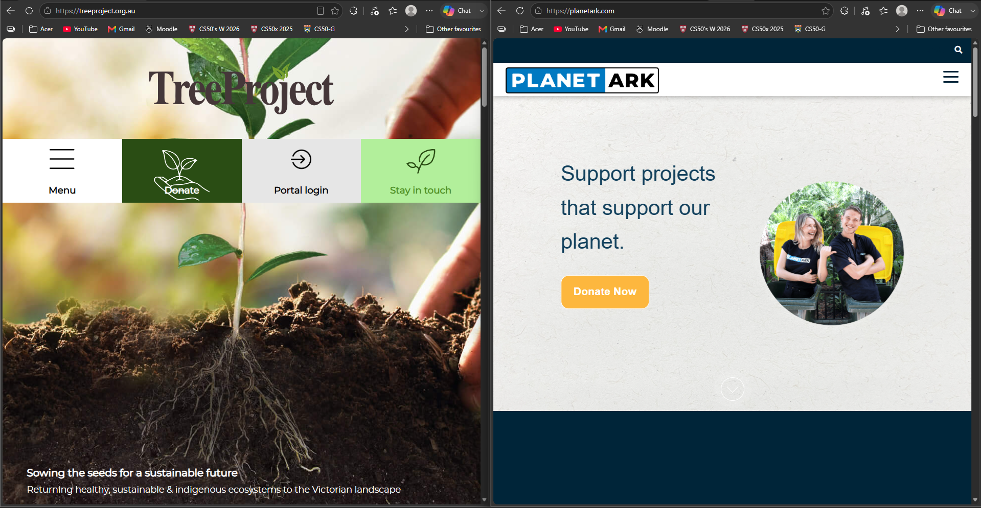Example website comparison